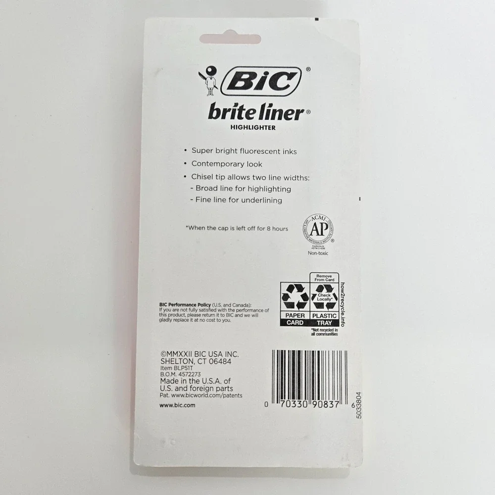 Bic‎ Brite Liner Lot Thin Thick Highlighter Chisel Tip Fluorescent 90837 32318